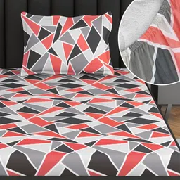 Divine Casa Red & Blue 144 TC Single Bedsheet with 1 Pillow Covers-image-45