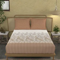 MYTRIDENT Brown & White Ethnic Motifs Cotton 144 TC King Bedsheet With 2 Pillow Covers-picture-24