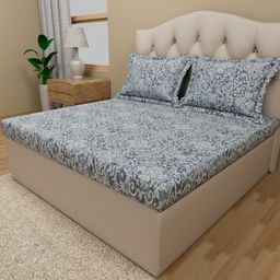 Himeya Navy Blue & White Ethnic Motifs Cotton 180 TC King Bedsheet With 2 Pillow Covers-image-50