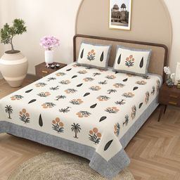 EasyGoods Gulmohar Black & White Ethnic Cotton 210 TC King Bedsheet & 2 Pillow Covers-image-20