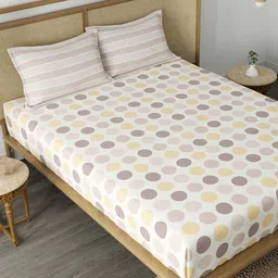 CHHAVI INDIA White & Yellow Geometric 210 TC King Bedsheet with 2 Pillow Covers-image-6