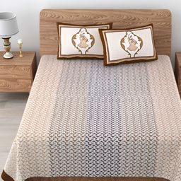 VJORE HOME EMBELLISH Brown & Beige Floral 210 TC Cotton King Bedsheet with 2 Pillow Covers-image-74