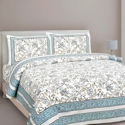 VJORE HOME EMBELLISH White & Blue Floral 210 TC Cotton King Bedsheet with 2 Pillow Covers-picture-13