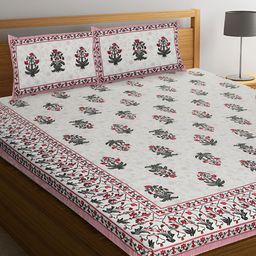 VJORE HOME EMBELLISH Red & Beige 210 TC King Bedsheet with 2 Pillow Covers-picture-3