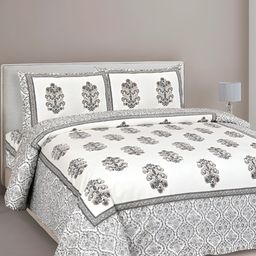VJORE HOME EMBELLISH White Ethnic Motifs Cotton 210 TC King Bedsheet & 2 Pillow covers-image-55