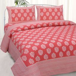VJORE HOME EMBELLISH Pink & White Ethnic Motifs Flat Cotton 210 TC King Bedsheet Set-picture-34