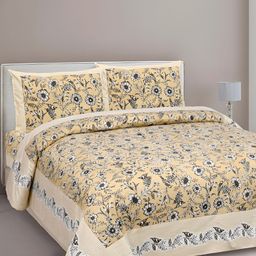 VJORE HOME EMBELLISH Beige & Brown Floral 210 TC Cotton King Bedsheet with 2 Pillow Covers-image-18