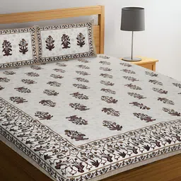 VJORE HOME EMBELLISH Beige & Brown 210 TC King Bedsheet with 2 Pillow Covers-18