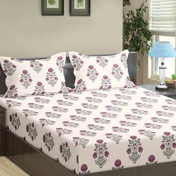 Trance Home Linen Aangan Pink 180 TC Cotton Queen Fitted Bedsheet with 2 Pillow Covers-picture-16