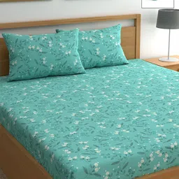 CHHAVI INDIA Sea Green & White Floral 210 TC Queen Bedsheet with 2 Pillow Covers-image-98