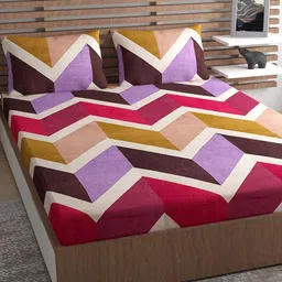 Urban Magic Purple & White Geometric Printed 130 TC Queen Bedsheet with 2 Pillow Covers-image-54