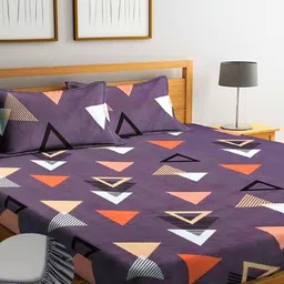 Home Sizzler Grey & Orange Geometric 144 TC Queen Bedsheet with 2 Pillow Covers-image-47