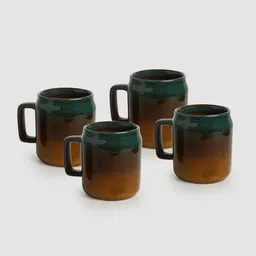 ExclusiveLane Teal & Brown Set Of 4 Hand Painted Printed Ceramic Glossy Cups-image-24