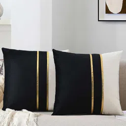 AEROHAVEN Black & White 2 Pieces Colourblocked Velvet Square Cushion Covers-27