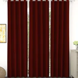 Story@Home Faux Silk Solid 300GSM Maroon Room Darkening Blackout Door Curtain - Set of 3-13