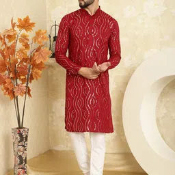 SOJANYA Ethnic Motifs Embroidered Sequinned Pure Cotton Straight Kurta with Churidar-46