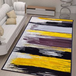 Athom Living Trendz Yellow & Grey Canvas Design Anti-Skid Rectangular Carpet-5