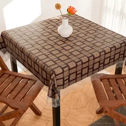 Dakshya Industries Yellow & Brown Box Printed PVC Square 4 Seater Table Cover-9