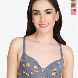 Designer Bugs Pack Of 3 Floral Printed Lightly Padded Bras With All Day Comfort-picture-33
