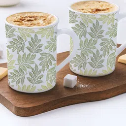 Larah by BOROSIL White & Green 2 Pcs Floral Printed Opalware Matte Mugs- 350 ML Each-image-36