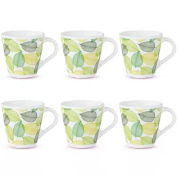 Larah by BOROSIL Noma White & Green 6 Pieces Floral Opalware Matte Mugs 110 ml Each-46