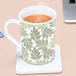 Larah by BOROSIL White & Green Floral Printed Opalware Matte Mug - 350 ML-48