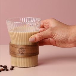 Bonhomie Transparent & Brown Textured Glass Glossy Mug 400 ML-image-90