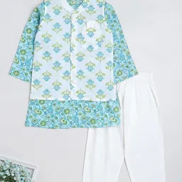 The Magic Wand Boys Ethnic Motifs Printed Regular Pure Cotton Kurta With Pyjamas-picture-8