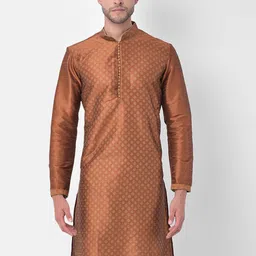 DEYANN Men Copper-Toned Ethnic Motifs Regular Dupion Silk Kurta with Churidar-picture-41