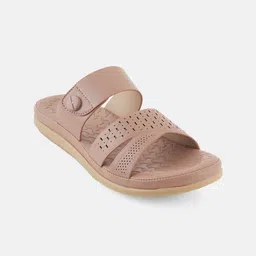 Mast & Harbour Peach-Coloured Textured Open Toe Flats with Laser Cuts image 2