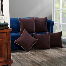 SOKNACK Set of 5 Brown & White Square Cushion Covers-26