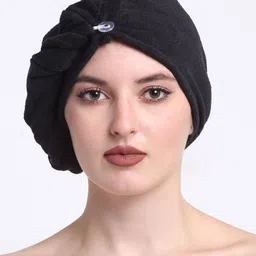 Creeva Luxury Black Pure Cotton 380 GSM Anti Bacterial Hair Wrap Towel-image-13
