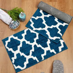 SOKNACK Set Of 2 Blue & White Zig Zag Pattern Anti-Skid  Doormats-6