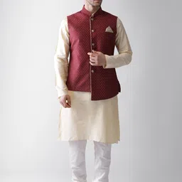 KISAH Men Maroon Kurta with Pyjamas & Jacket-55