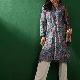 Sangria V-Neck Printed Cotton Straight Kurtas-image-10
