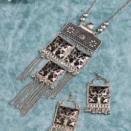 VENI Silver Plated Oxidised Jewellery Set-image-71