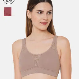 SOIE Non Padded Non-Wired Full Coverage Stretch Cotton Minimizer Bra-Pack of 2-5