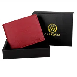 MARKQUES Men Red Leather Two Fold Wallet with SIM Card Holder-57