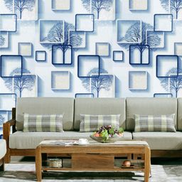 Jaamso Royals Blue & White Square Design Vinyl Self Adhesive Wallpaper-image-1