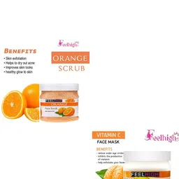 FEELHIGH Set of Orange Face Scrub & Vitamin C Face Mask - 500 ml each image 2