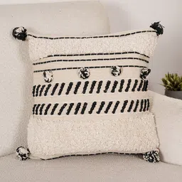 Art Avenue Morocco Beige & Black Self Design Cotton Square Cushion Cover-picture-10