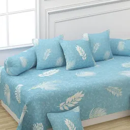 Bajo's Blue & White 8 Pieces Floral Cotton Diwan Set-19
