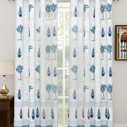 Sangria Grey & Blue Block Printed Cotton Sheer Door Curtains-picture-8
