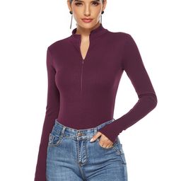 URBANIC Women Burgundy Ribbed Bodysuit-image-39