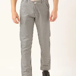 SOJANYA Men Black & White Smart Regular Fit Checked Trousers-image-84