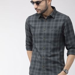 The Indian Garage Co Men Grey & Navy Blue Slim Fit Checked Casual Shirt-image-63