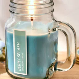 Home Centre Blue Printed Blueberry Scented Mason Jar Candle-image-83