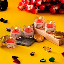 eCraftIndia Set of 5 Red Strawberry Scented Minijar Candle-10
