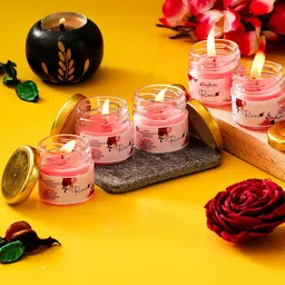 eCraftIndia Set Of 5 Pink Soild Rose Scented Minijar Candle-15