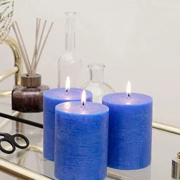 Aromatic Fables 3 Pcs Blue Strawberry Fragrance Rustic Pillar Candles-20